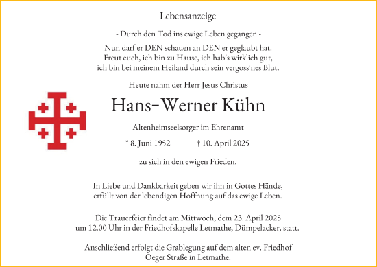 Traueranzeige von Hans-Werner Kühn von Tageszeitung