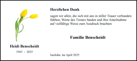 Traueranzeige von Heidi Benscheidt von Tageszeitung