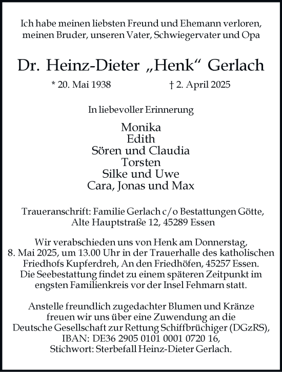 Traueranzeige von Heinz-Dieter Gerlach von Tageszeitung
