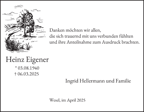 Traueranzeige von Heinz Eigener von Tageszeitung