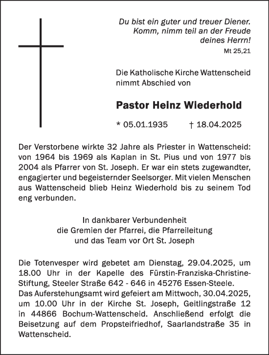 Traueranzeige von Heinz Wiederhold von Tageszeitung