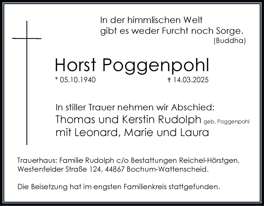  Traueranzeige für Horst Poggenpohl vom 05.04.2025 aus Tageszeitung