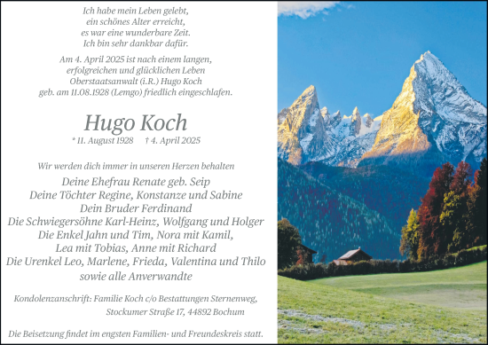 Traueranzeige von Hugo Koch von Tageszeitung
