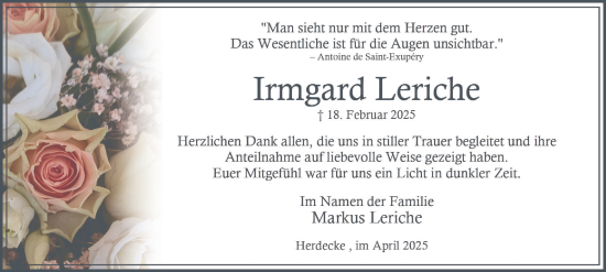 Traueranzeige von Irmgard Leriche von Tageszeitung