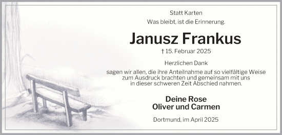 Traueranzeige von Janusz Frankus von Tageszeitung