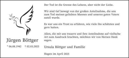Traueranzeige von Jürgen Böttger von Tageszeitung
