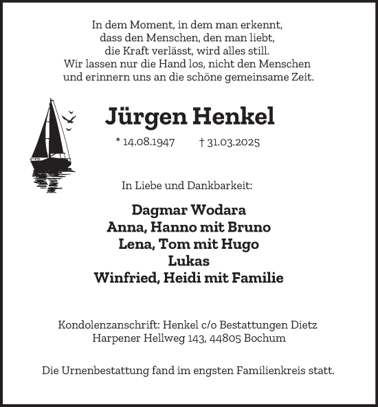 Traueranzeige von Jürgen Henkel von Tageszeitung