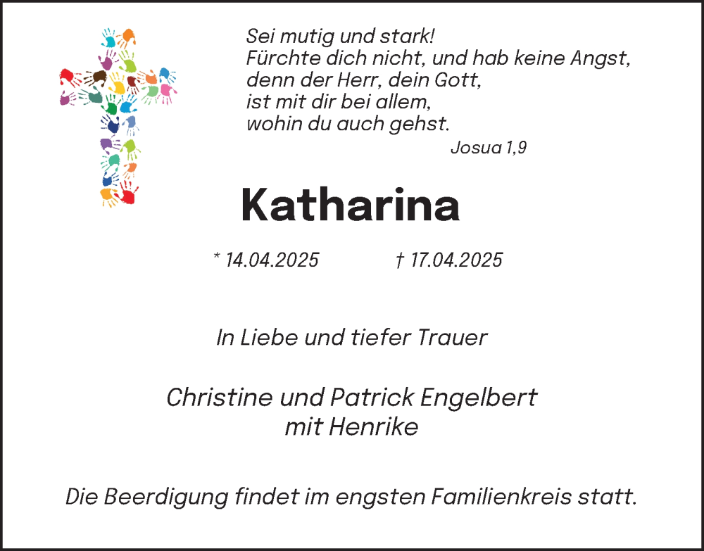  Traueranzeige für Katharina  vom 26.04.2025 aus Tageszeitung
