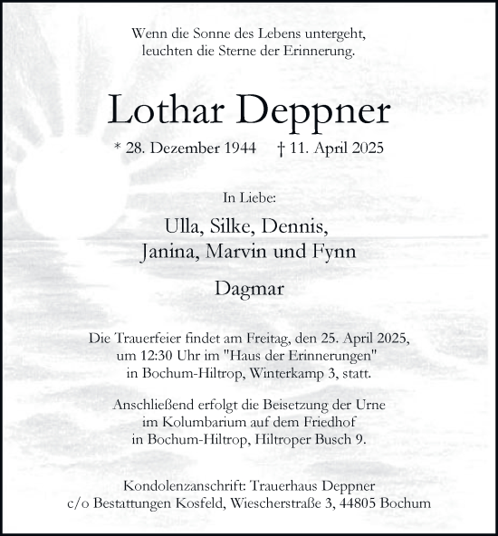 Traueranzeige von Lothar Deppner von Tageszeitung