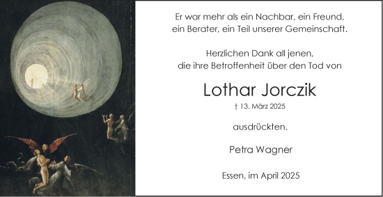 Traueranzeige von Lothar Jorczik von Tageszeitung