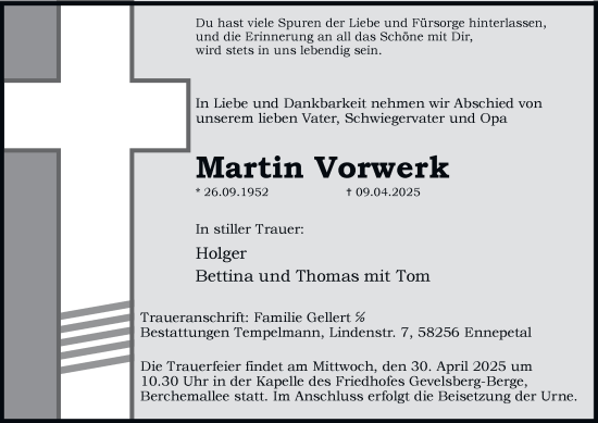 Traueranzeige von Martin Vorwerk von Tageszeitung