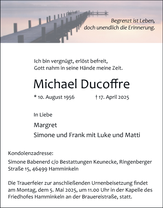 Traueranzeige von Michael Ducoffre von Tageszeitung