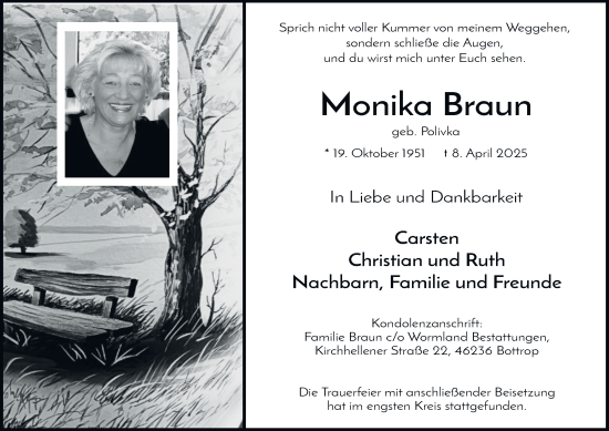 Traueranzeige von Monika Braun von Tageszeitung