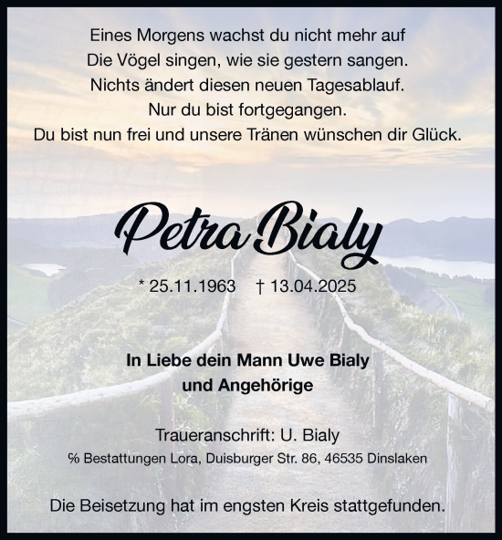 Traueranzeige von Petra Bialy von Tageszeitung