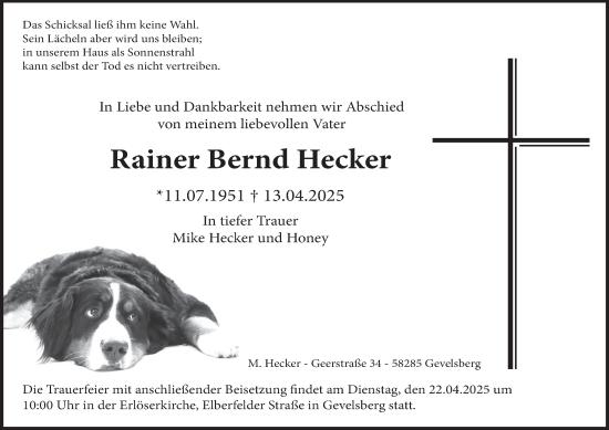 Traueranzeige von Rainer Bernd Hecker von Tageszeitung
