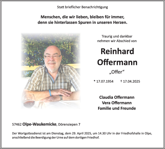 Traueranzeige von Reinhard Offermann von Tageszeitung