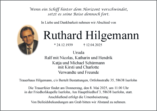 Traueranzeige von Ruthard Hilgemann von Tageszeitung