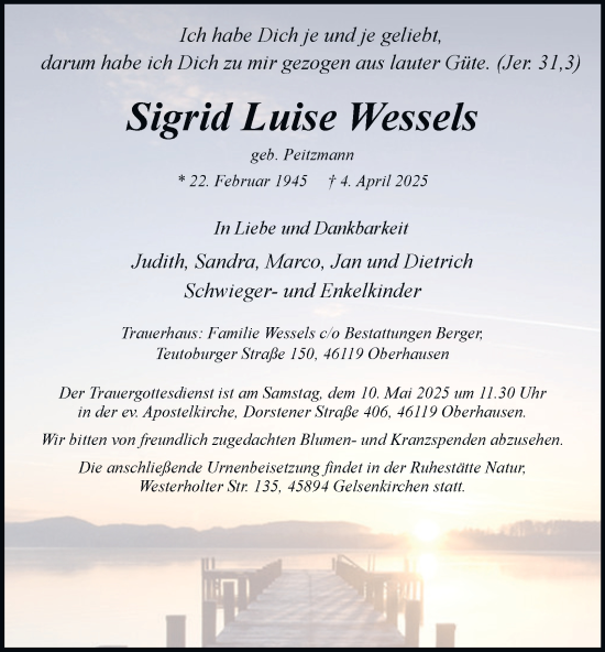Traueranzeige von Sigrid Luise Wessels von Tageszeitung