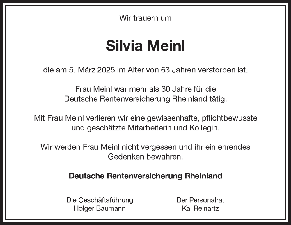  Traueranzeige für Silvia Meinl vom 12.04.2025 aus Tageszeitung