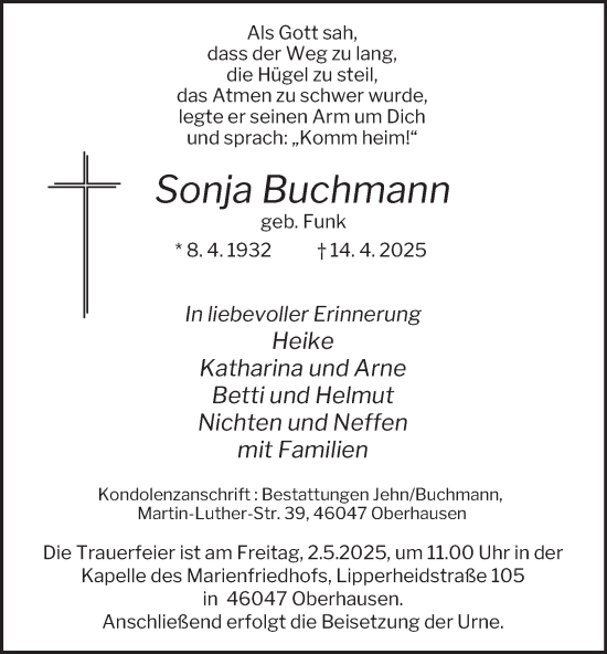 Traueranzeige von Sonja Buchmann von Tageszeitung