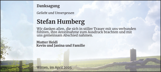 Traueranzeige von Stefan Humberg von Tageszeitung