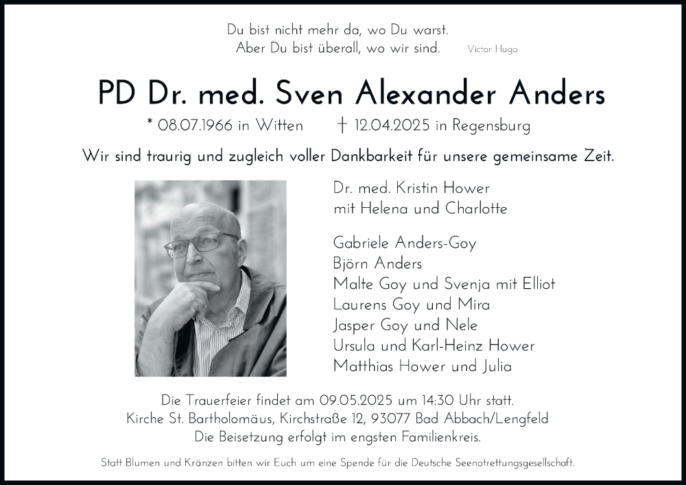  Traueranzeige für Sven Alexander Anders vom 26.04.2025 aus Tageszeitung