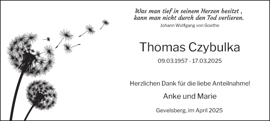 Traueranzeige von Thomas Czybulka von Tageszeitung