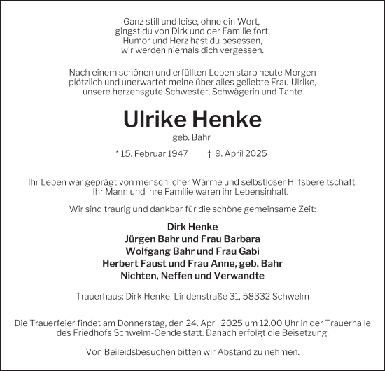 Traueranzeige von Ulrike Henke von Tageszeitung