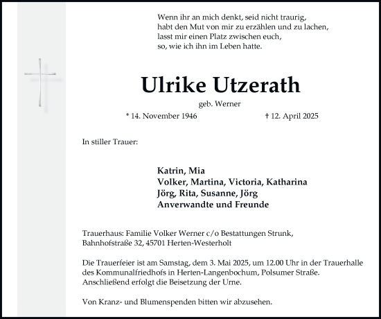 Traueranzeige von Ulrike Utzerath von Tageszeitung