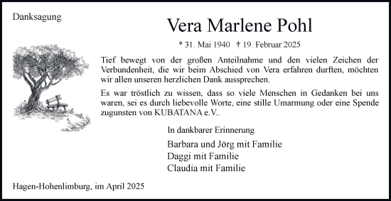 Traueranzeige von Vera Marlene Pohl von Tageszeitung