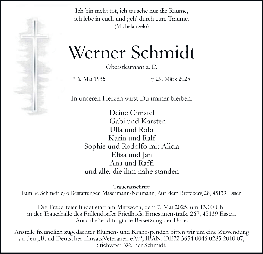  Traueranzeige für Werner Schmidt vom 26.04.2025 aus Tageszeitung