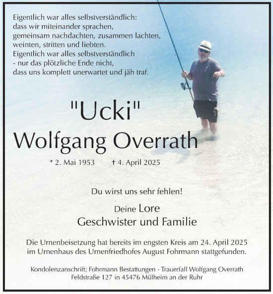 Traueranzeige von Wolfgang Overrath von Tageszeitung