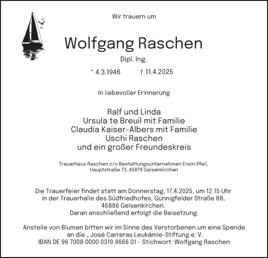 Traueranzeige von Wolfgang Raschen von Tageszeitung