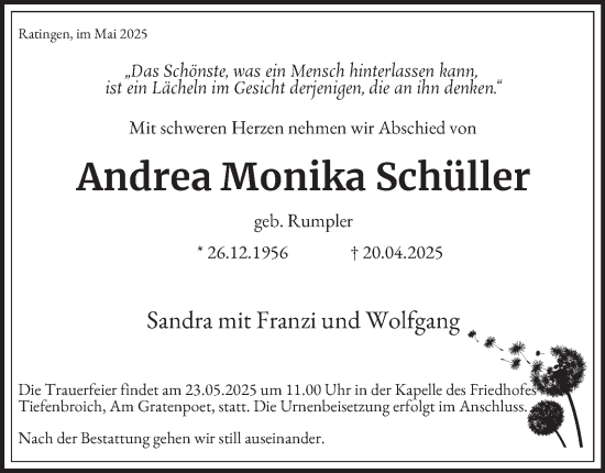 Traueranzeige von Andrea Monika Schüller von Tageszeitung