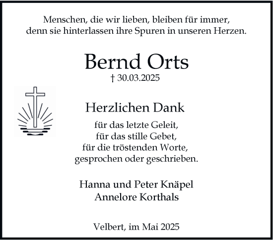 Traueranzeige von Bernd Orts von Tageszeitung