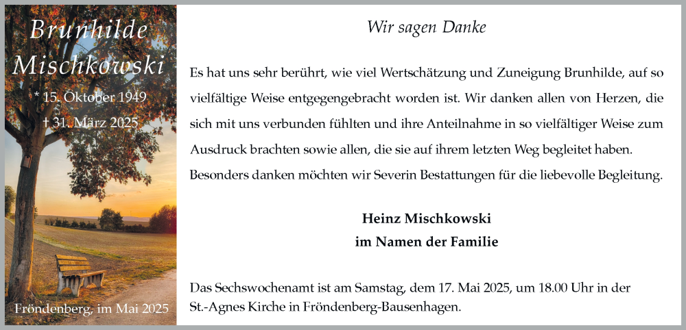  Traueranzeige für Brunhilde Mischkowski vom 10.05.2025 aus Tageszeitung