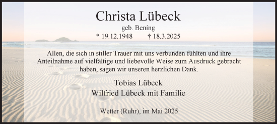 Traueranzeige von Christa Lübeck von Tageszeitung