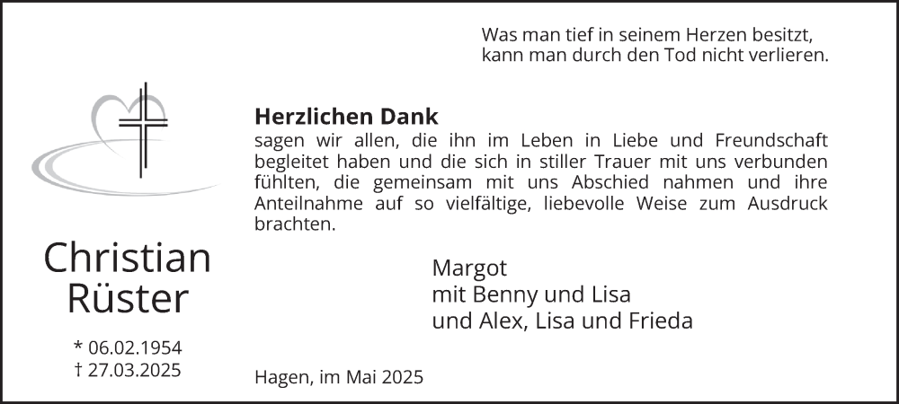  Traueranzeige für Christian Rüster vom 03.05.2025 aus Tageszeitung