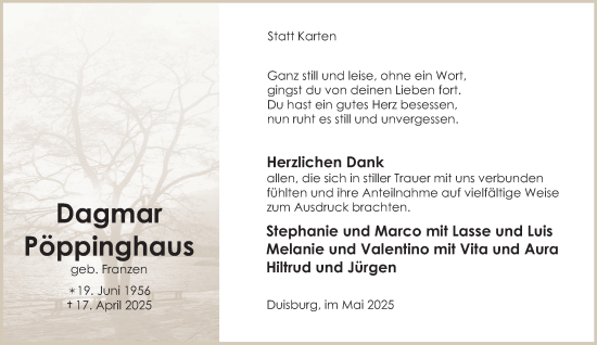 Traueranzeige von Dagmar Pöppinghaus von Tageszeitung