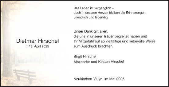 Traueranzeige von Dietmar Hirschel von Tageszeitung