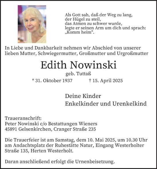 Traueranzeige von Edith Nowinski von Tageszeitung