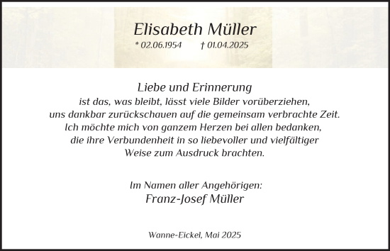 Traueranzeige von Elisabeth Müller von Tageszeitung