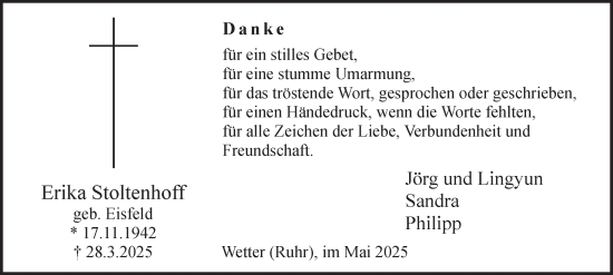 Traueranzeige von Erika Stoltenhoff von Tageszeitung