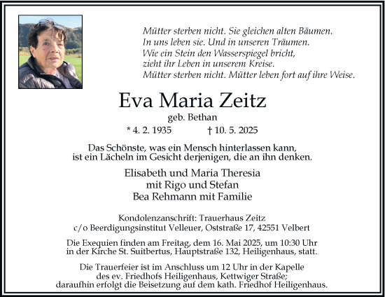 Traueranzeige von Eva Maria Zeitz von Tageszeitung