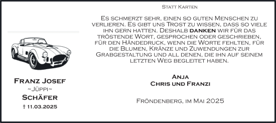 Traueranzeige von Franz Josef Schäfer von Tageszeitung