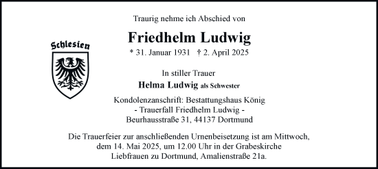Traueranzeige von Friedhelm Ludwig von Tageszeitung