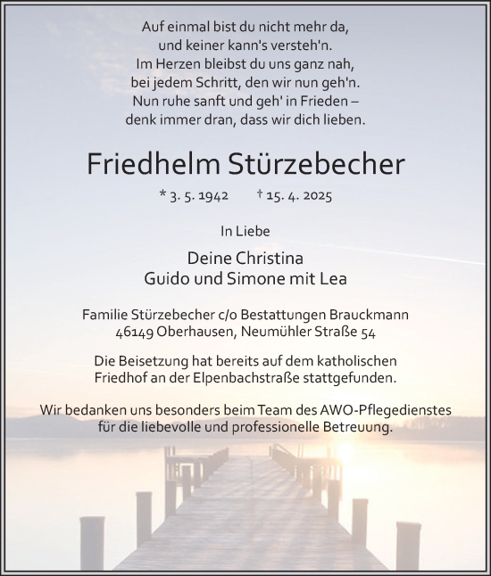 Traueranzeige von Friedhelm Stürzebecher von Tageszeitung