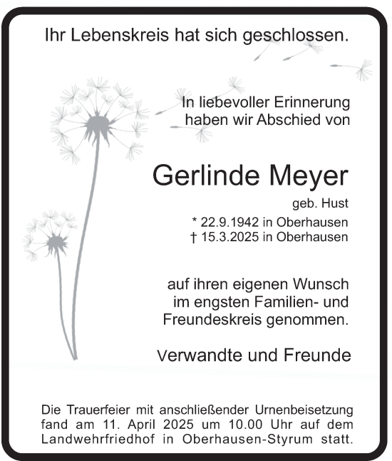 Traueranzeige von Gerlinde Meyer von Tageszeitung