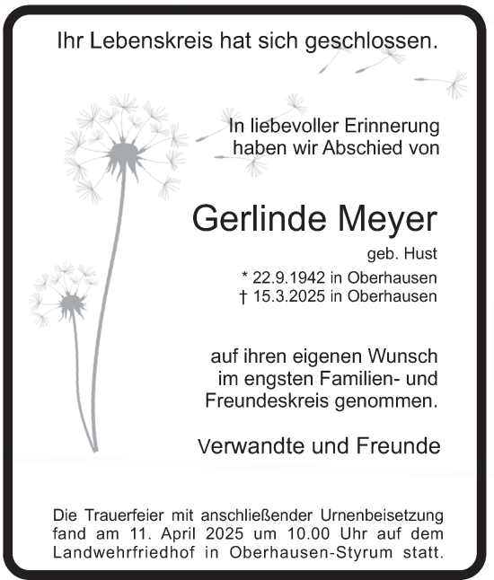 Traueranzeige von Gerlinde Meyer von Tageszeitung