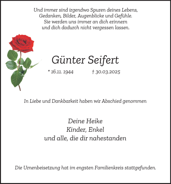 Traueranzeige von Günter Seifert von Tageszeitung